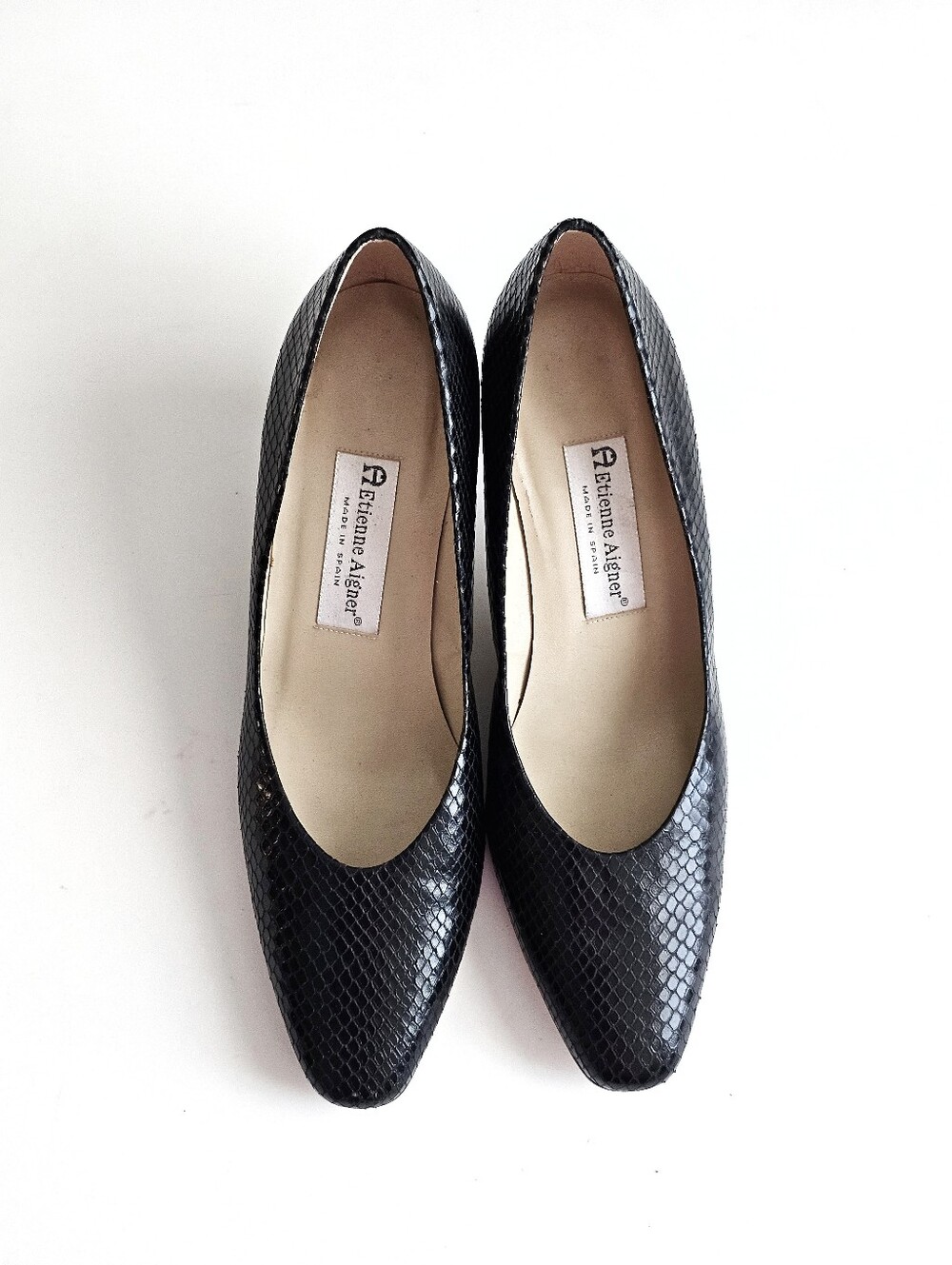 Etienne Aigner Taylor Black Reptile Embossed Leather Pumps Spain Size 10M